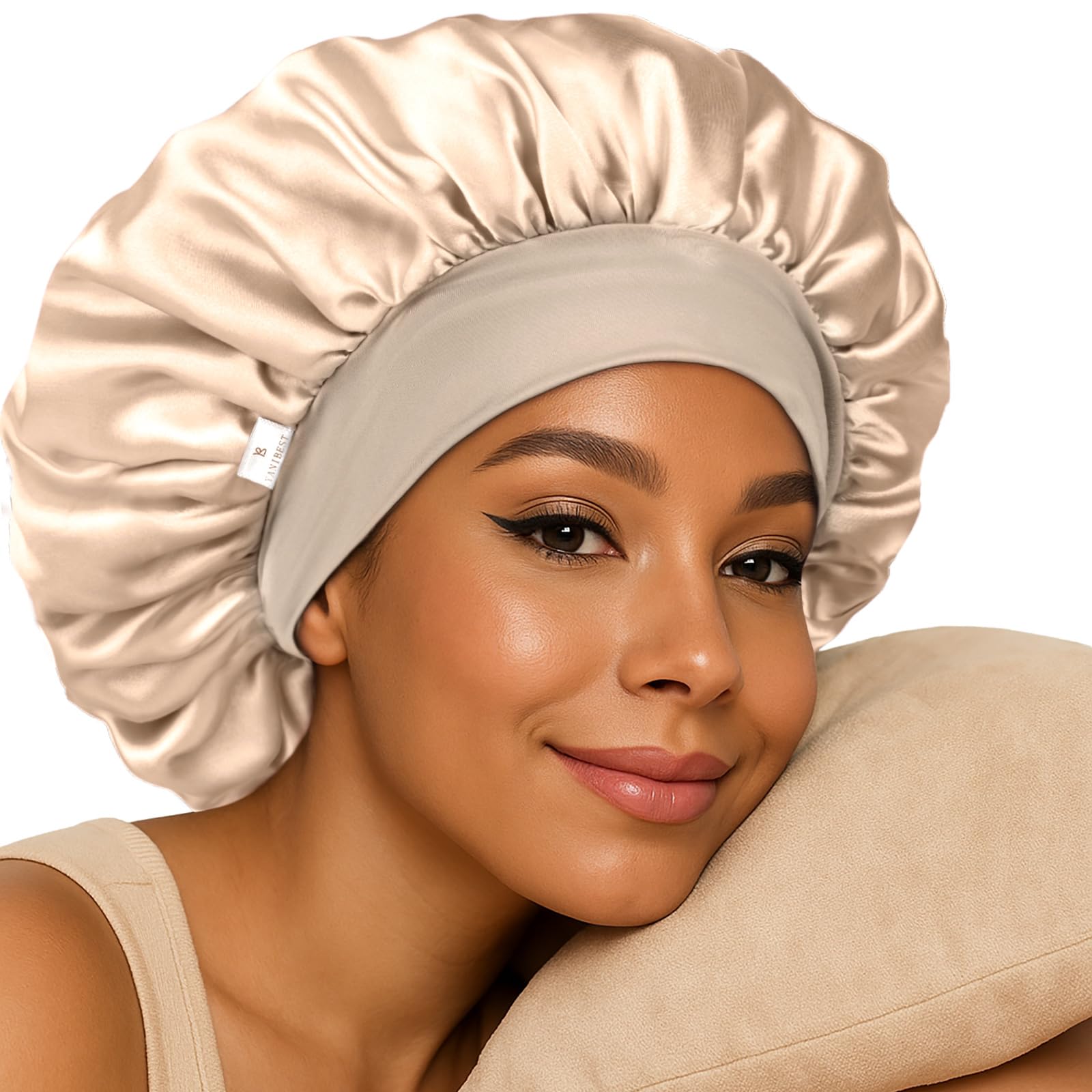 Photo 1 of YANIBEST Silk Bonnet for Sleeping Women, Double Layer Hair Satin Bonnets with Elastic Band, Sleep Cap Curly Natural Hair