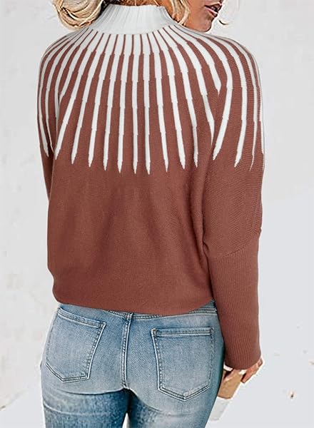 DOKOTOO WOMEN’S 2023 FALL LONG SLEEVE MOCK NECK STRIPED COLOR BLOCK COMFY LOOSE OVERSIZED KNITTED PULLOVER SWEATER ORANGE MEDIUM
