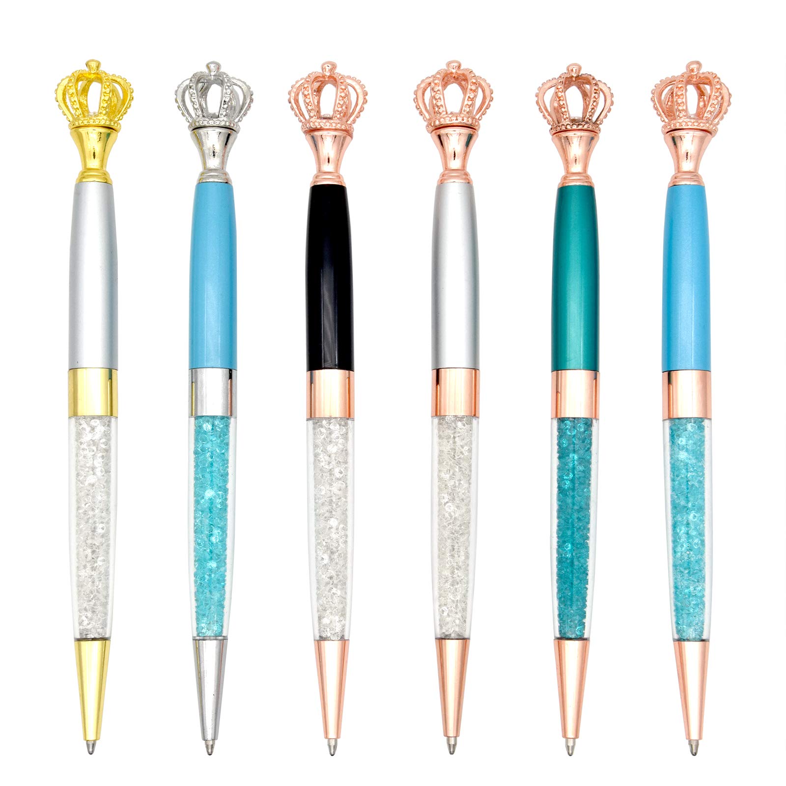 Gullor 6 Pcs Gel Ink Roller Ball Pen Ballpoint Pen Crown Crystal Metal Pens, Multicolor C