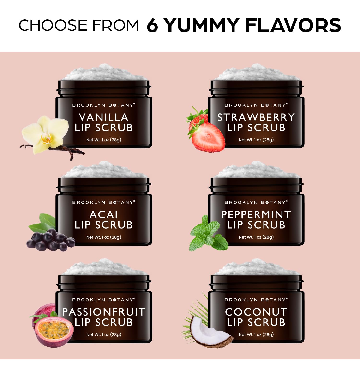 Brooklyn Botany Lip Scrub Exfoliator 1 oz – Lip Moisturizer for Dry Lips and Chapped Lips – Gentle Lip Exfoliator for Smooth and Brighter Lips – Coconut Flavor