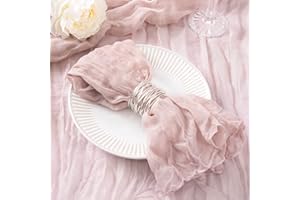 DeZerlor 12 Pack Dusty Pink Napkins Cloth Boho Gauze Cheesecloth Napkins Bulk Set of 12 Soft Cotton Linen Dinner Napkins for Wedding Bridal Baby Shower Daily Use