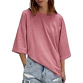 Tankaneo Womens Oversized Half Sleeve T-Shirts Summer Casual Crew Neck Tunic Tops Loose Fit Boxy Basic Tees