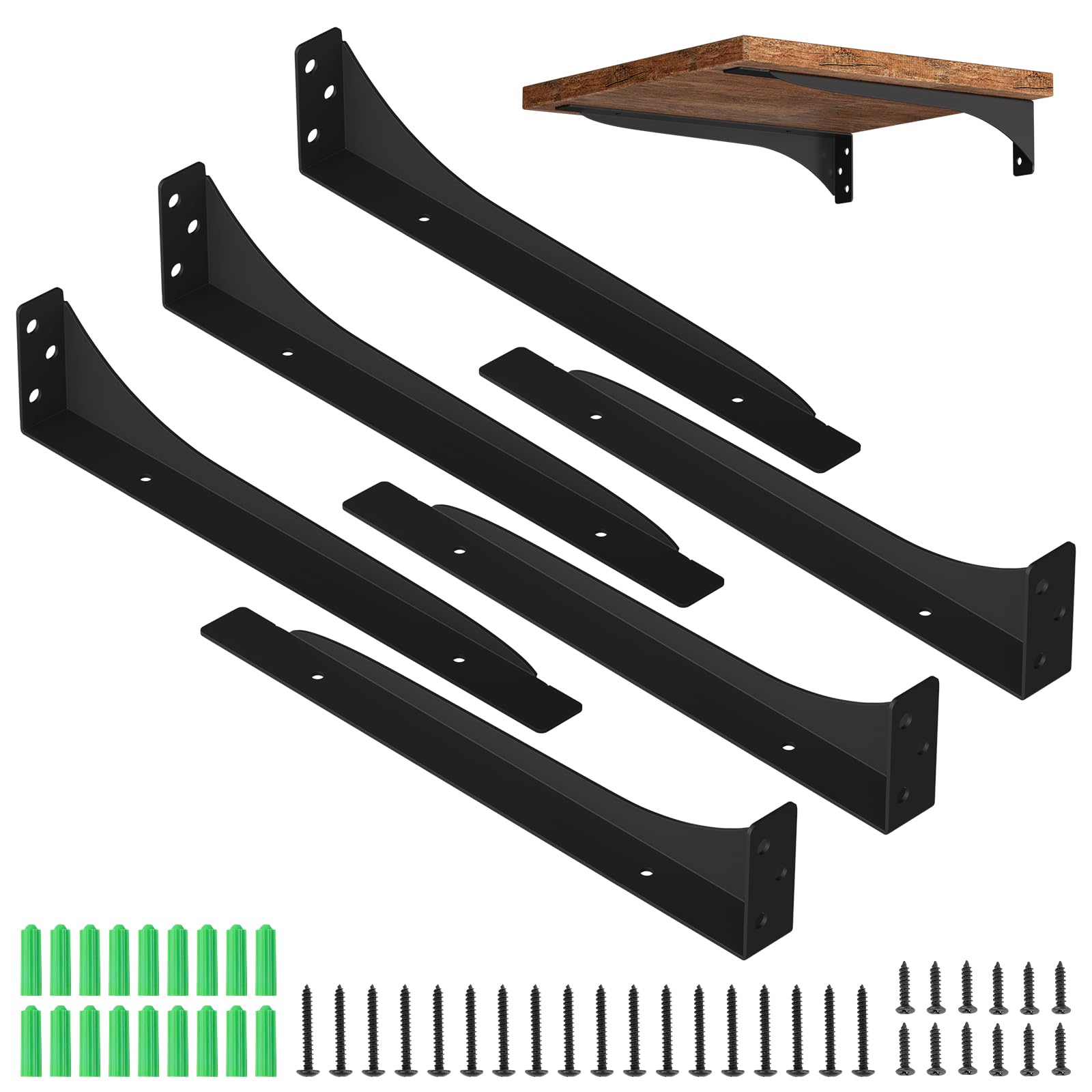 Mordx Heavy Duty Metal Brackets - 6pcs, 90° Wall Mount, Floating Shelf Brackets (Black, 35CM)
