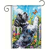 BlissYard Spring Summer Garden Flag Schnauzer Dog 12x18 Inch Double Sided Yard Flags Cute Dog Puppy Outdoor Decorative for Spring Summer Yard Porch Farmhouse Outside Decor