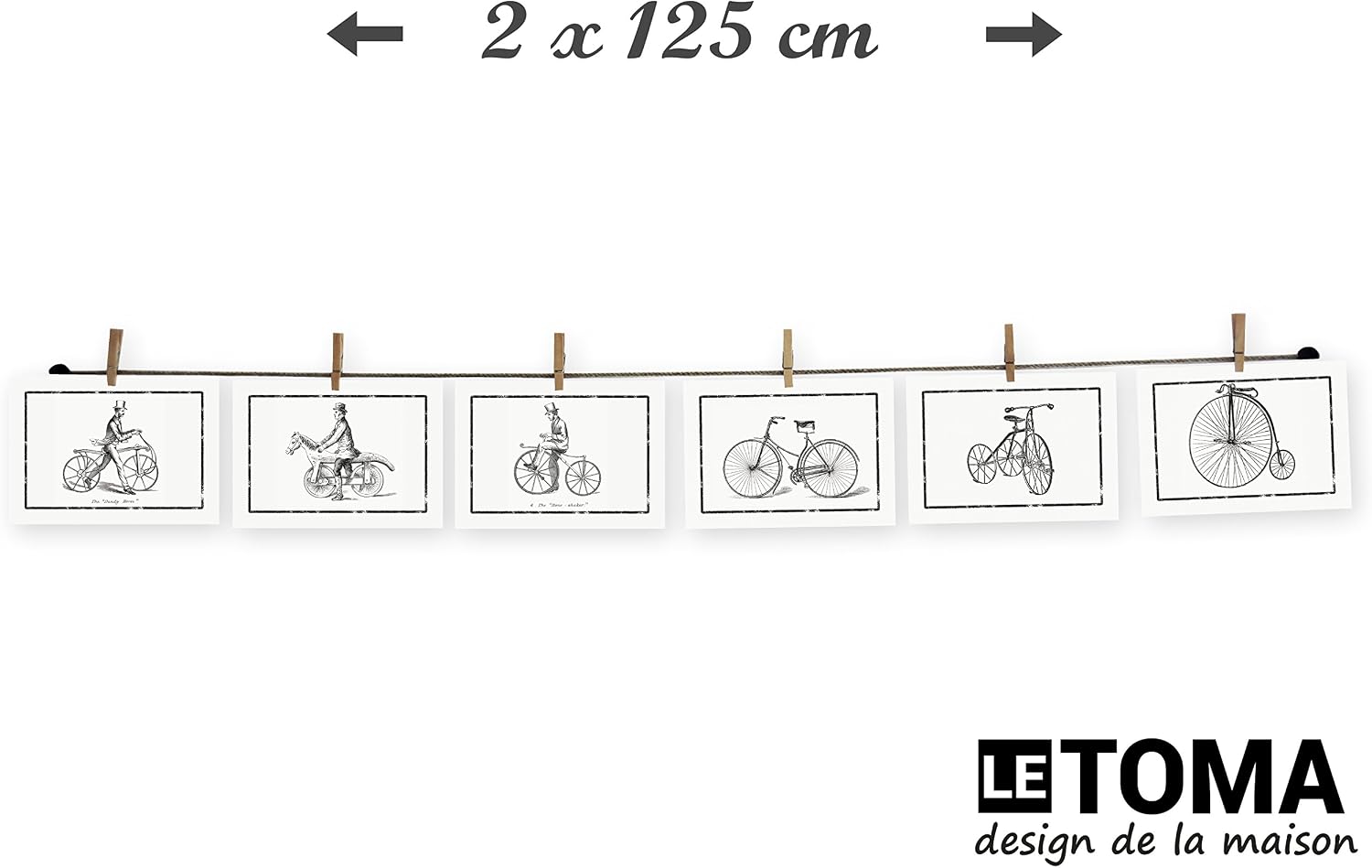 LeTOMA, Photo string and pegs for a charming wall decoration, 2x50 (2x125 cm) natural hemp rope with 2x10 clips - Image 3