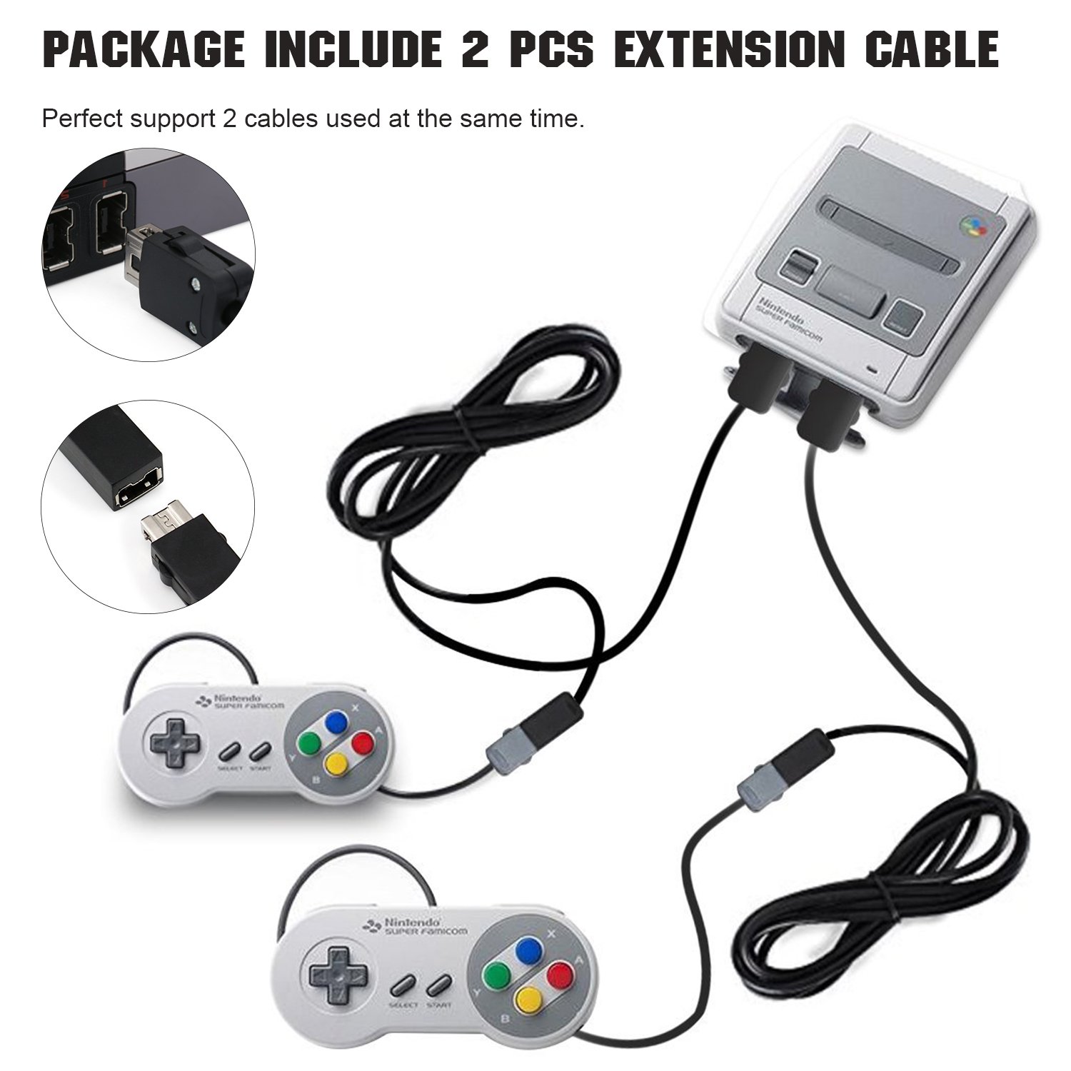 YCCTEAM 2 Pack 3M 10ft Longer Extension Cable for Nintendo NES Classic Mini Edition Controller, Cords Extender Accessories for WII Remote & WII Nunchuck Controller