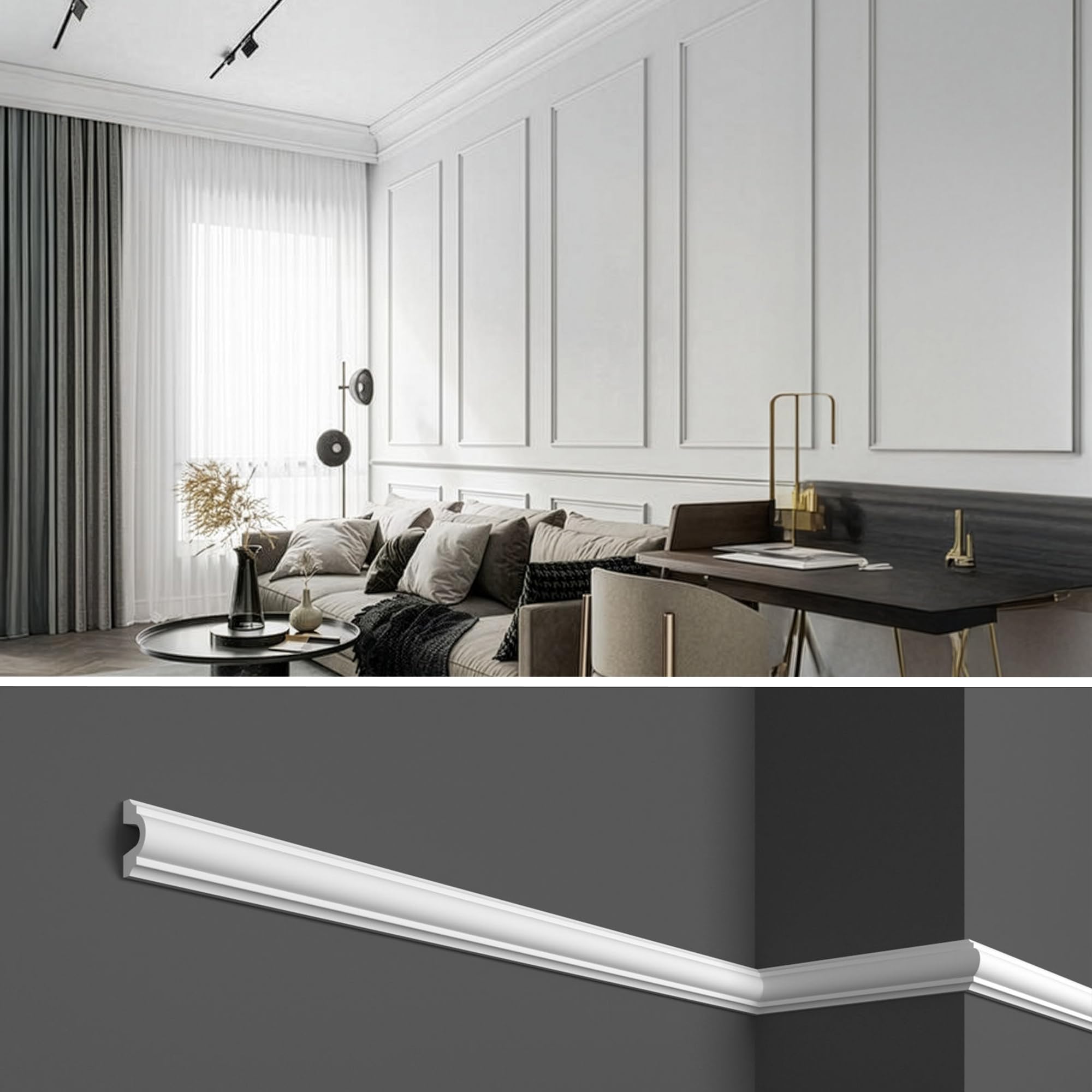 12 metre wall panels made of sturdy white hard polymer (better than polystyrene and gypsum) for wall mounting, 12 pieces of 1 m (HCR516 (frames 12pcs)