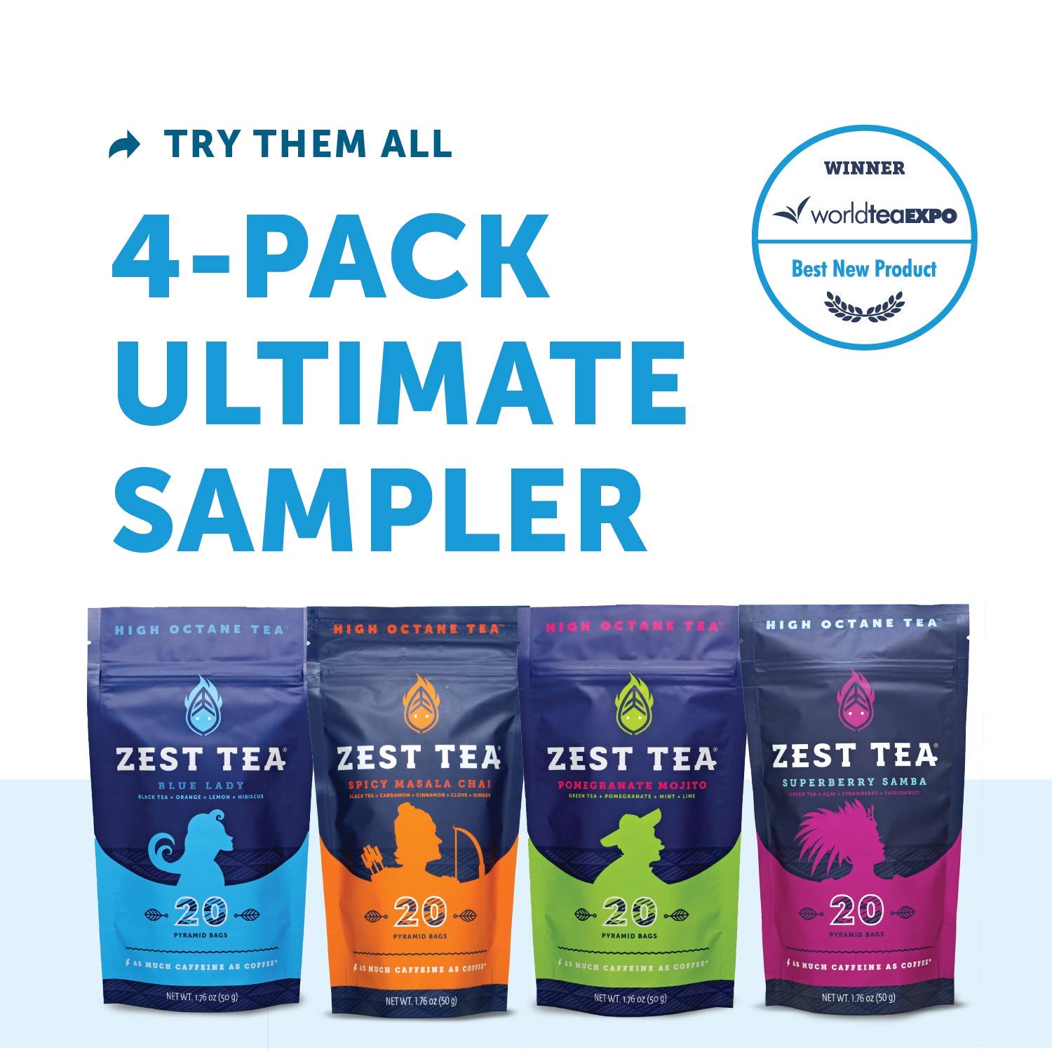 Zest Tea Energy Hot Tea, High Caffeine Blend Natural & Healthy Coffee Substitute, Perfect for Keto, 20 servings (150mg Caffeine each), Compostable Teabags (No Plastic) - Blue Lady Black Tea : Grocery & Gourmet Food