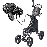 FLAGTAG Golf Push Cart 4-Wheels,Folding Golf Cart, Golf Pull cart with Cup Holder,Umbrella Holder,Cooler Bag, Foldable with one-Click,Handle Height Adjustable,Drink Holder,Walking Push cart