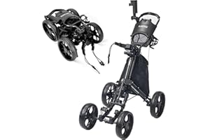 FLAGTAG Golf Push Cart 4-Wheels,Folding Golf Cart, Golf Pull cart with Cup Holder,Umbrella Holder,Cooler Bag, Foldable with one-Click,Handle Height Adjustable,Drink Holder,Walking Push cart