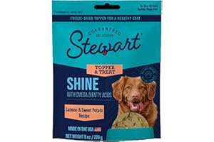 Stewart Freeze Dried Dog Food Topper, Shine, Salmon and Sweet Potato Recipe, 8 Ounce Pouch, Omega-3 for a Healthy Coat