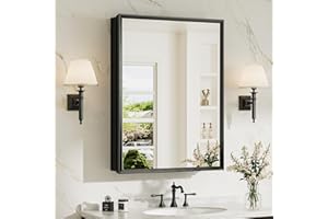 TokeShimi 24 x 32 Inch Black Medicine Cabinet with Mirror for Bathroom Cabinet Recessed/Surface-Mounted, Stepless Adjustable 