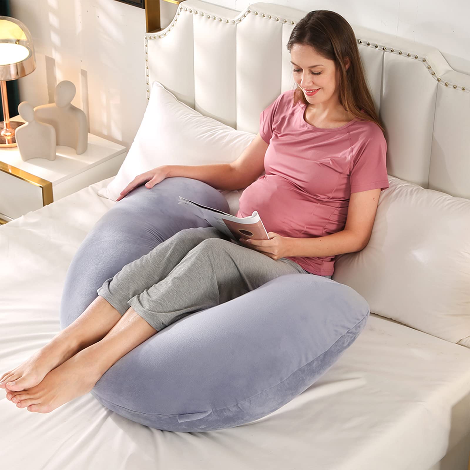 BATTOP Pregnancy Pillows for Sleeping,Pregnancy Must Haves Maternity Body Pillow with Cooling Washable Cover,New Mom Gifts for Women,Support for Back,HIPS,Legs,Belly for Pregnant Women(Dark Grey)