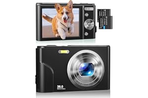 KENUO Digital Camera, Kids Camera 1080P 36MP Video Camera with Two Batteries, Time Stamp Antishake 16X Zoom, Compact Portable Cameras Christmas Birthday Gift for Children Kid Teen Student Girl Boy(Black)