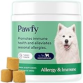 Pawfy Dog Allergy Chews for Large Breed - Itchy Skin &amp; Paw Licking | Allergy &amp; Immune Support for Large Dogs with Probiotics, Salmon Oil, Turmeric &amp; Vitamin B12 | 30 Chews (Turkey)