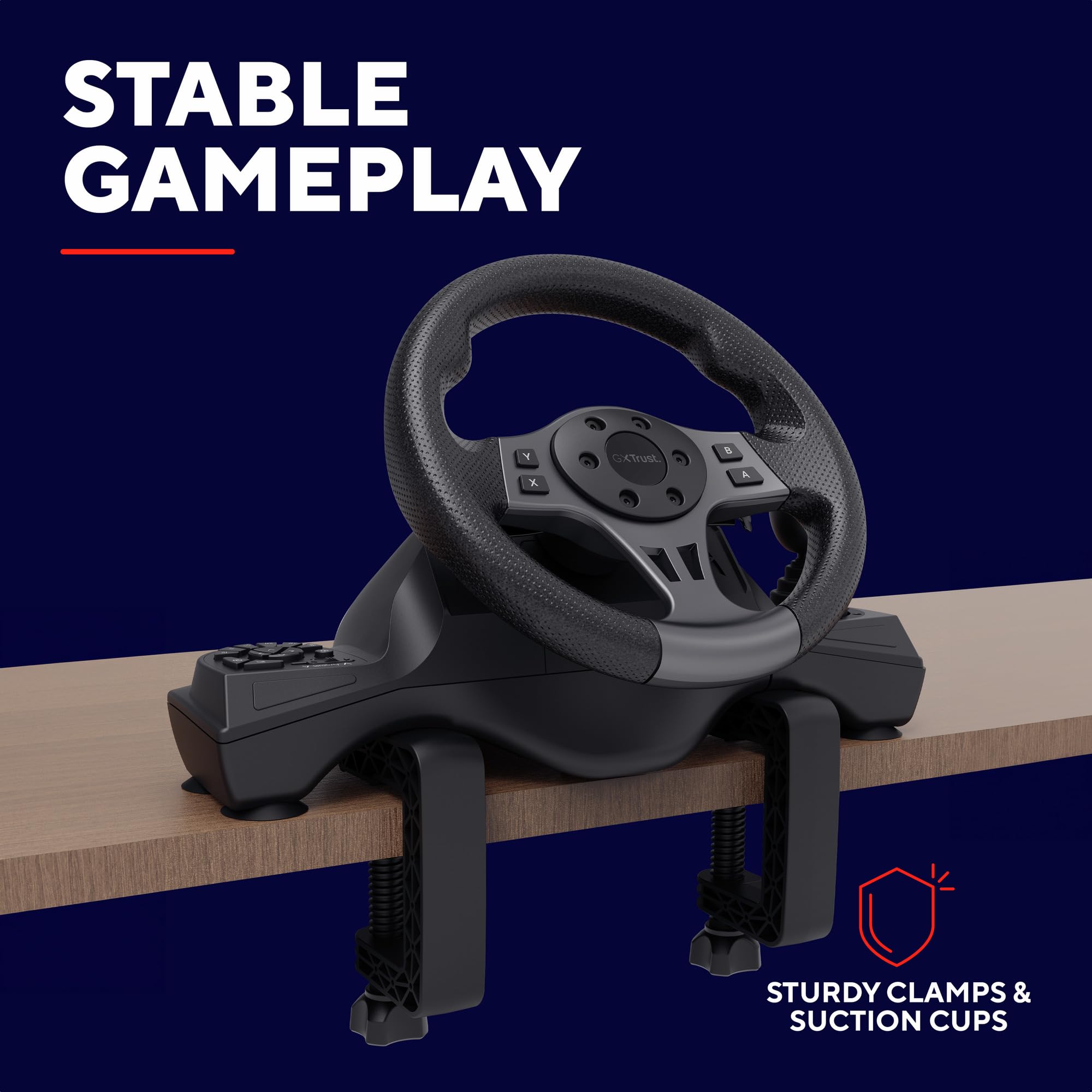 Trust GXT 289 Movi Gaming Lenkrad PC, Xbox Series X/S, PS4, Nintendo Switch, Racing Wheel mit Pedalen, Schaltwippen, Schalthebel, Vibrationsfeedback, Sim Racing Farming Simulator / F1 / Gran Turismo 6