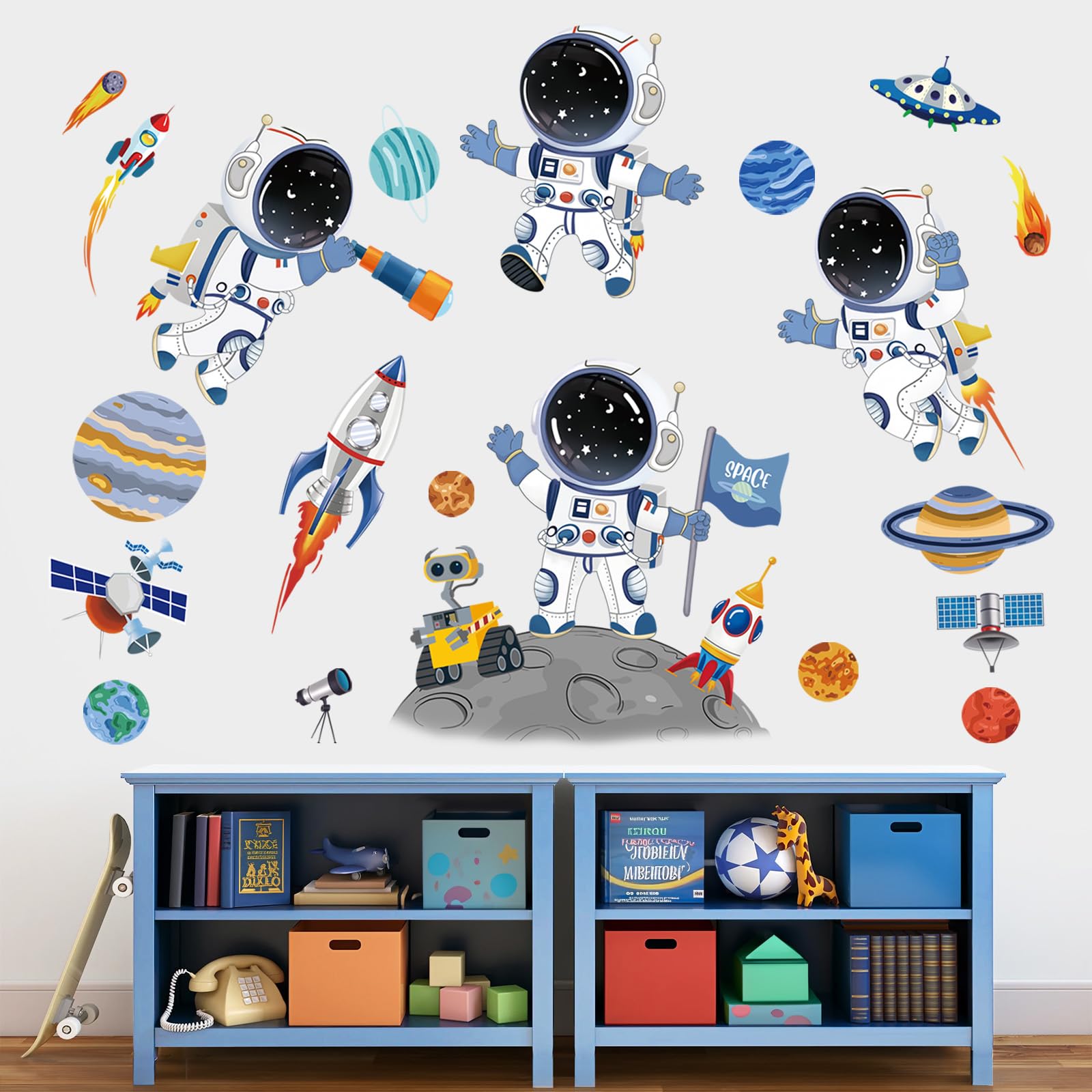 decalmile Outer Space Astronaut Wall Decals Rocket Universe Space Planets Wall Stickers Baby Nursery Boys Bedroom Playroom Wall Decor