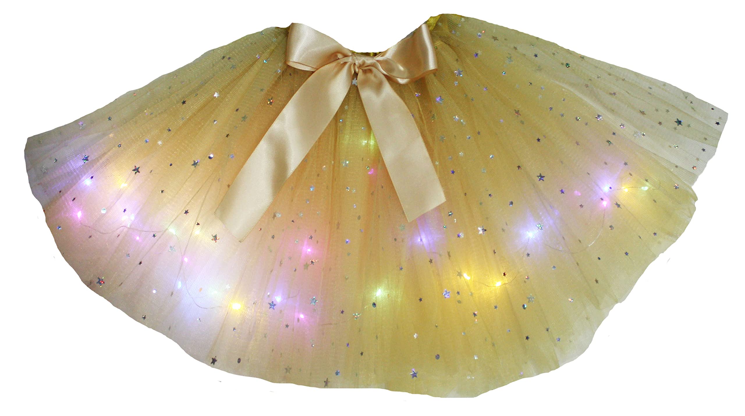 Petitebelle Solid Color Bling Stars Girl Tulle Tutu with Led Lights 1-5y (Gold, One Size)