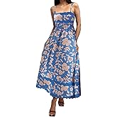 GOLDSTITCH Womens Casual Sleeveless Smocked Maxi Dresses Spaghetti Strap Boho A Line Long Flowy Beach Sundress