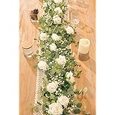 Anna's Whimsy 5.91FT Artificial Eucalyptus Garland with Flowers, Fake Flower Rose Gypsophila, Faux Floral Greenery Garland for Wedding Spring Home Party Craft Art Table Runner Decor