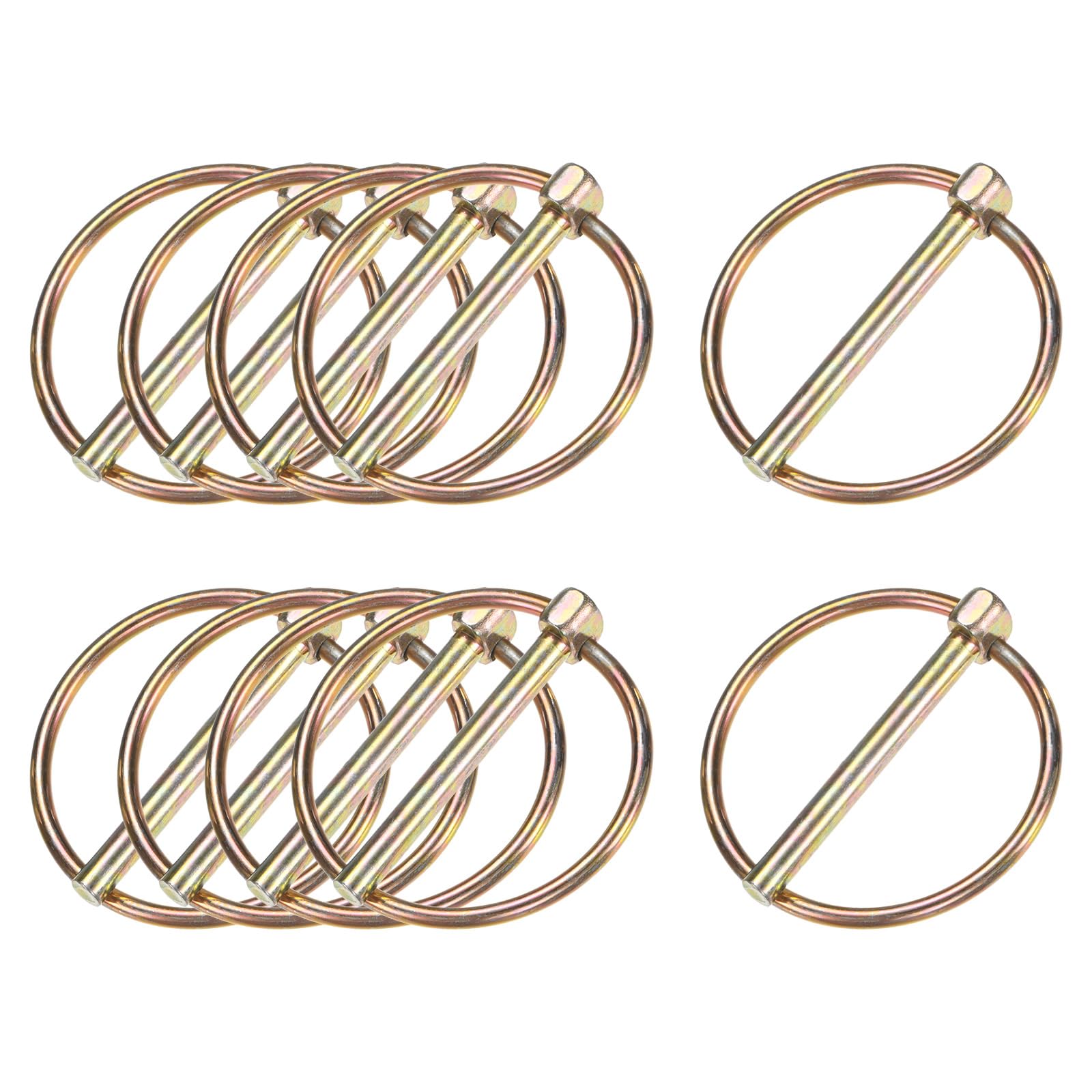 M METERXITY 10-Pack 3/16" Linch Pin with Ring, 1-3/4" Carbon Steel Lynch Pin Trailer Pins for Boat/Truck/Tractor/Trolley/Lawn Mower, Lock Clips Fastener Pin [5x45mm, Colored Zinc]