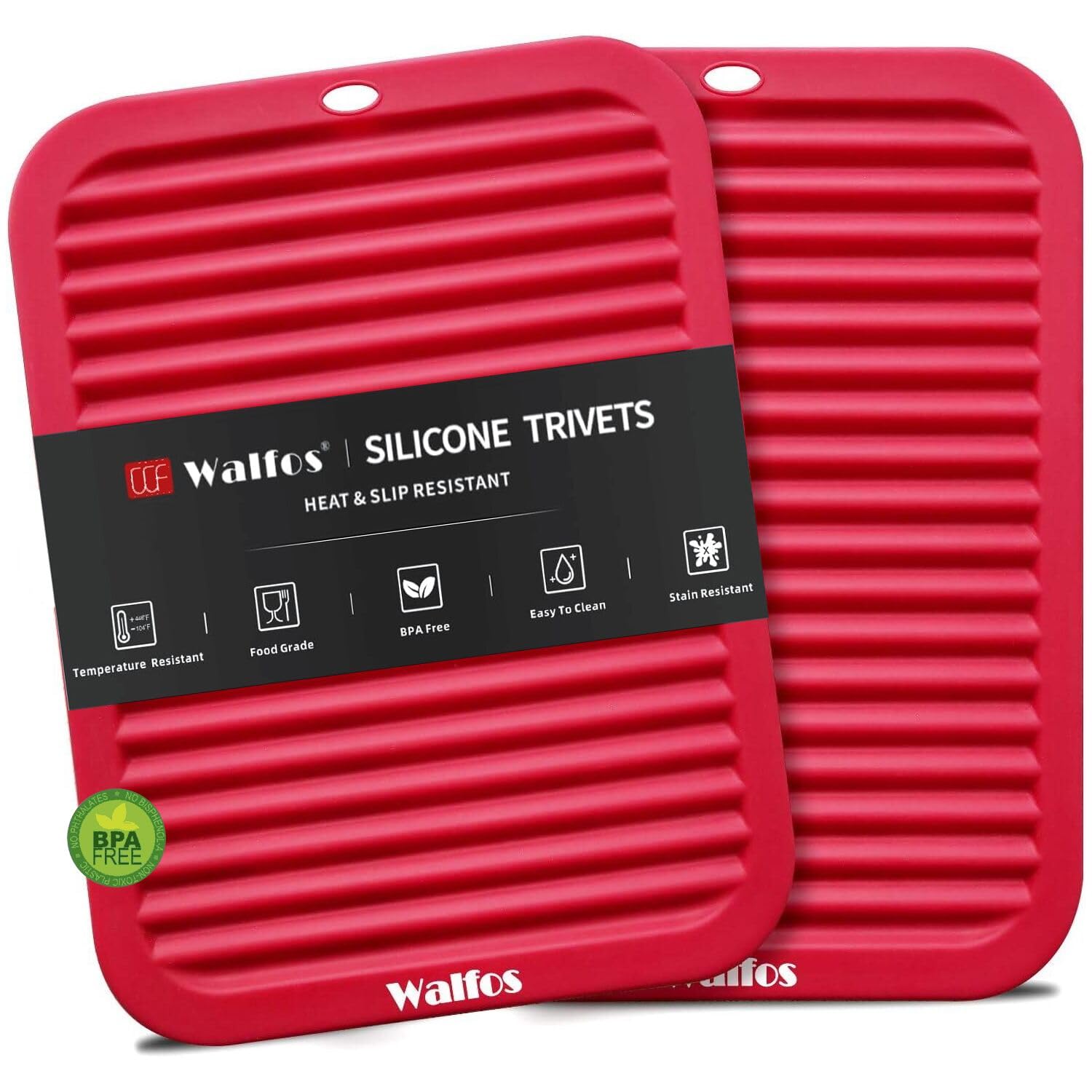 Walfos Silicone Trivets for Hot Pots and Pans - Heat Resistant Hot Pads for Kitchen Counter- Multi-Purpose & Versatile Trivet Mat - Long-Lasting & Flexible Silicone Hot Pad