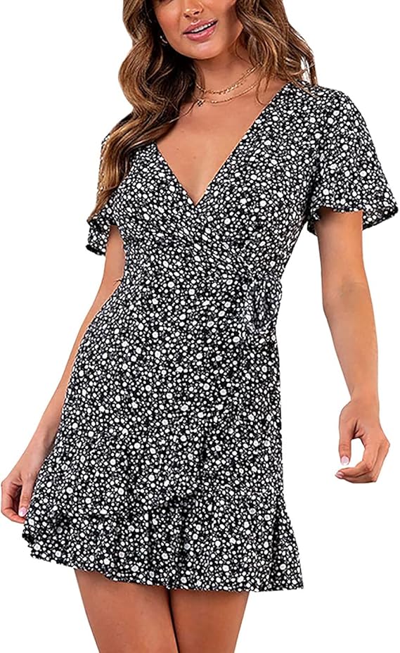 Fashion Women Mini Dress Summer Casual Short Sleeve Mini Party Club