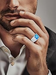 U7 Blue Stone Men Stainless Steel Square Signet