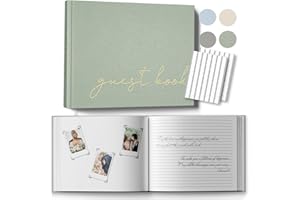 BVSSX Wedding Guest Book for Memorial Service, Half Blank and Lined Guestbook Alternative with Table Sign, 108 Polaroid Photo Corners Stickers, Baby Shower, 100 Pages - Sage 7.2x9.2”