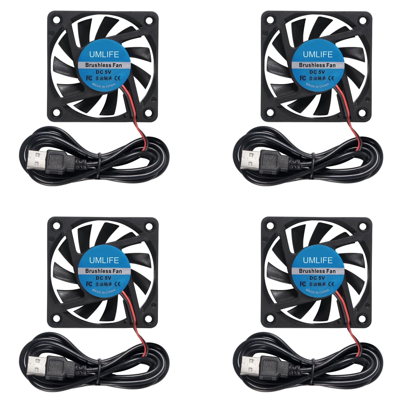 Photo 1 of UMLIFE 60mm Fan, 4-Pack 5Volt 0.18A USB 60x60x10mm 6010 Brushless DC Computer CPU Heat Sink Cooling Cooler Fan 60mm x 10mm