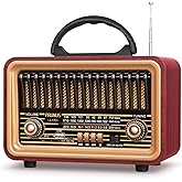 PRUNUS Retro Vintage Radio with Bluetooth Rich Bass Stereo Sound, Radios Portable AM FM, Rechargeable Speaker with TWS Pairing, Loud Volume,BT5.0, TF Card & MP3 Player for Home/Party