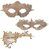 TFTSR Masquerade Masks for Women Couples,Men Mardi Gras Mask,Girls Black Gold Lace Costume,Adult Venetian Party Dress