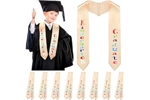 Juinte 8 Pcs Unisex Kids Kindergarten Graduation Stole Sash with Printed for Preschool Graduate(Gold)
