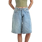 LuminBlaze Jorts Women Baggy with Pockets-Baggy Mid-Low Waist Denim Shorts Women, Casual Wide Leg Summer Jean Shorts