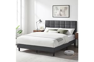 Susalt Queen Size Bed Frame with Upholstered Headboard, Linen Fabric and Wooden Slats Support, No-Noise, Easy to Assemble, No Box Spring Needed with 800LBS, Grey