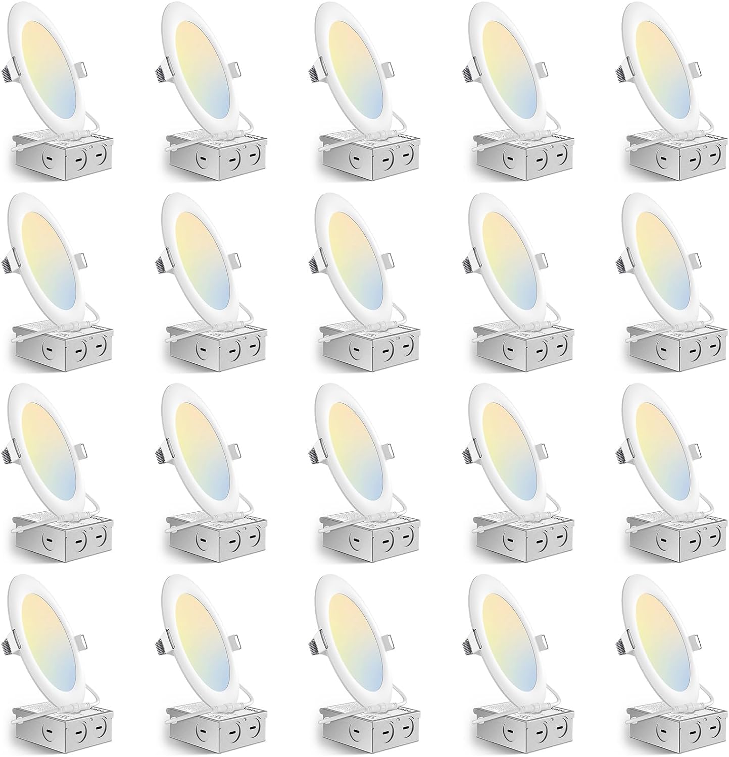 Photo 1 of Amico 20 Pack 6 Inch 5CCT Ultra-Thin LED Recessed Ceiling Light with Junction Box, 2700K/3000K/4000K/5000K/6000K Selectable, 12W Eqv 110W, Dimmable Can-Killer Downlight, 1000LM High Brightness