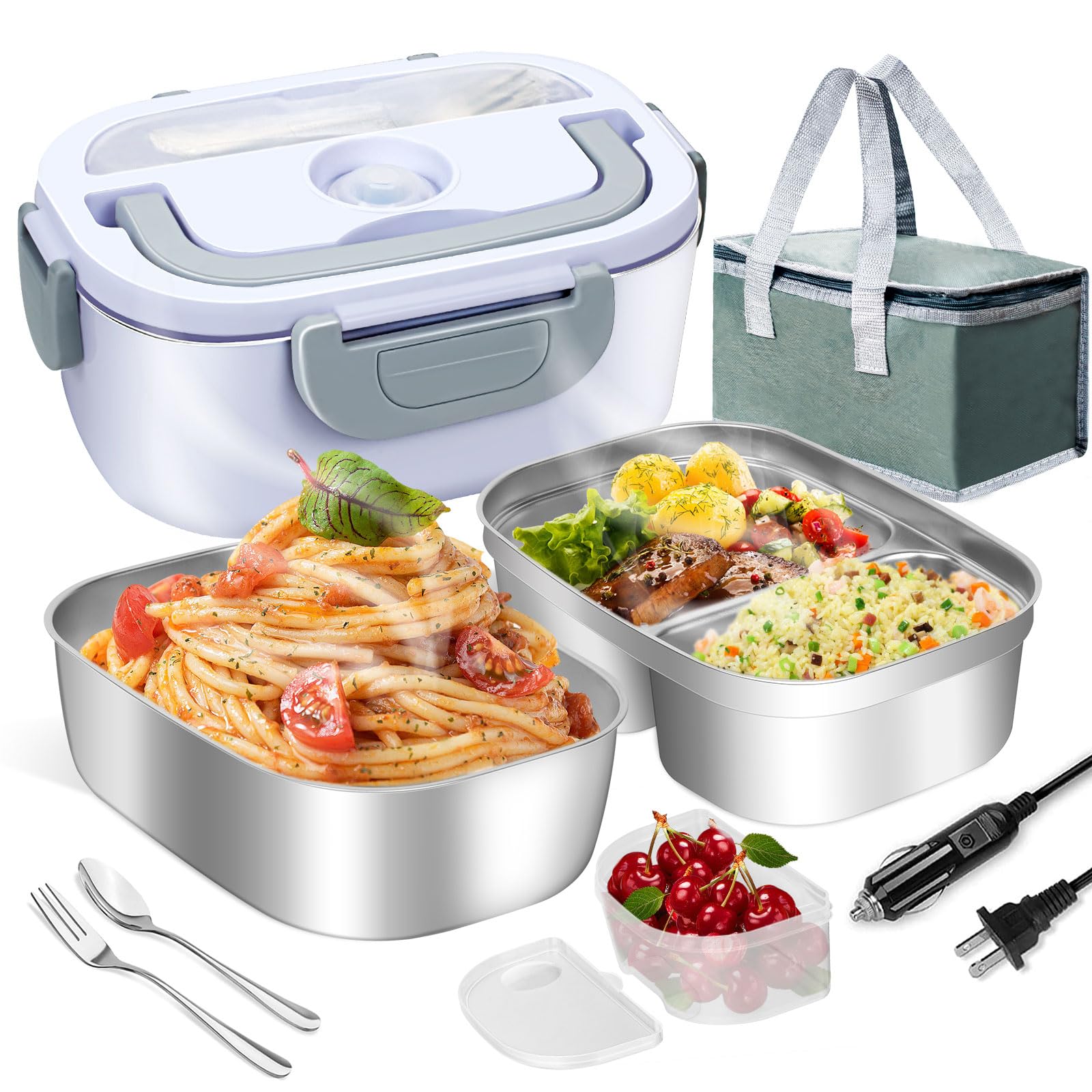 Photo 1 of LAVAED Heated Lunch Box Portable Lunch Box Warmer Fast Heating 80W Electric Lunch Box for Adults 2 in 1 Food Heater Lunch Box for Car/Truck/Office/Outdoor Electric Heating Lunch Box, BPA Free