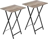 HOOBRO Side Table 2 Pack Folding Tables Industrial Greige Black EBG25BZ01