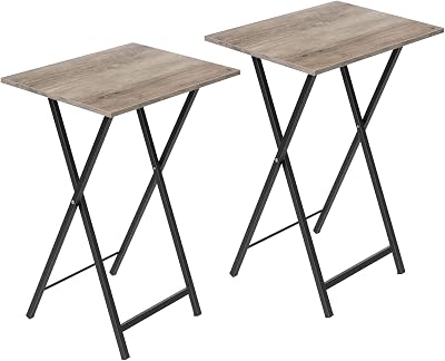 HOOBRO Side Table 2 Pack Folding Tables Industrial Greige Black EBG25BZ01