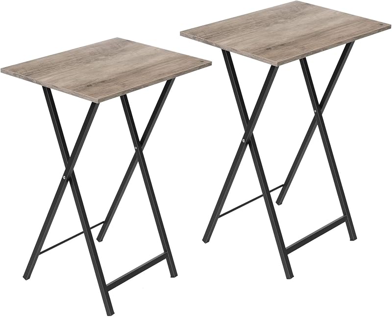 HOOBRO Side Table 2 Pack Folding Tables Industrial Greige Black EBG25BZ01