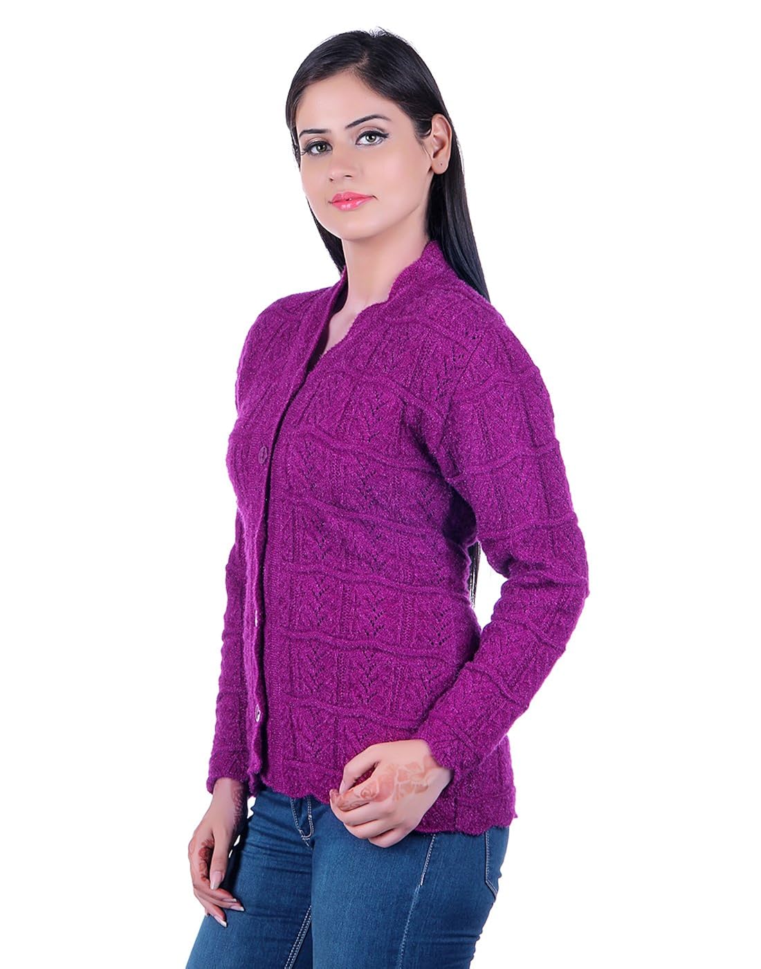ewools women's/ladies / girls woolen winter wear cardigan (self design)