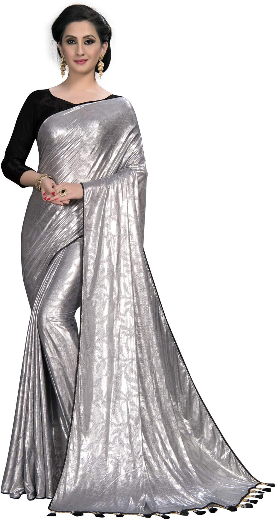 Pratham Blue Women's Imported Silk Fancy Saree (Silver Grey)