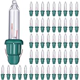 Mudder 50 Pcs Replacement Xmas Light Bulbs, Clear, Green | 2.5v 0.17 Ampere 0.425 Watt Mini Incandescent Glass Bulbs with Base, for Tree String Lights Outdoor Indoor Holiday Decor