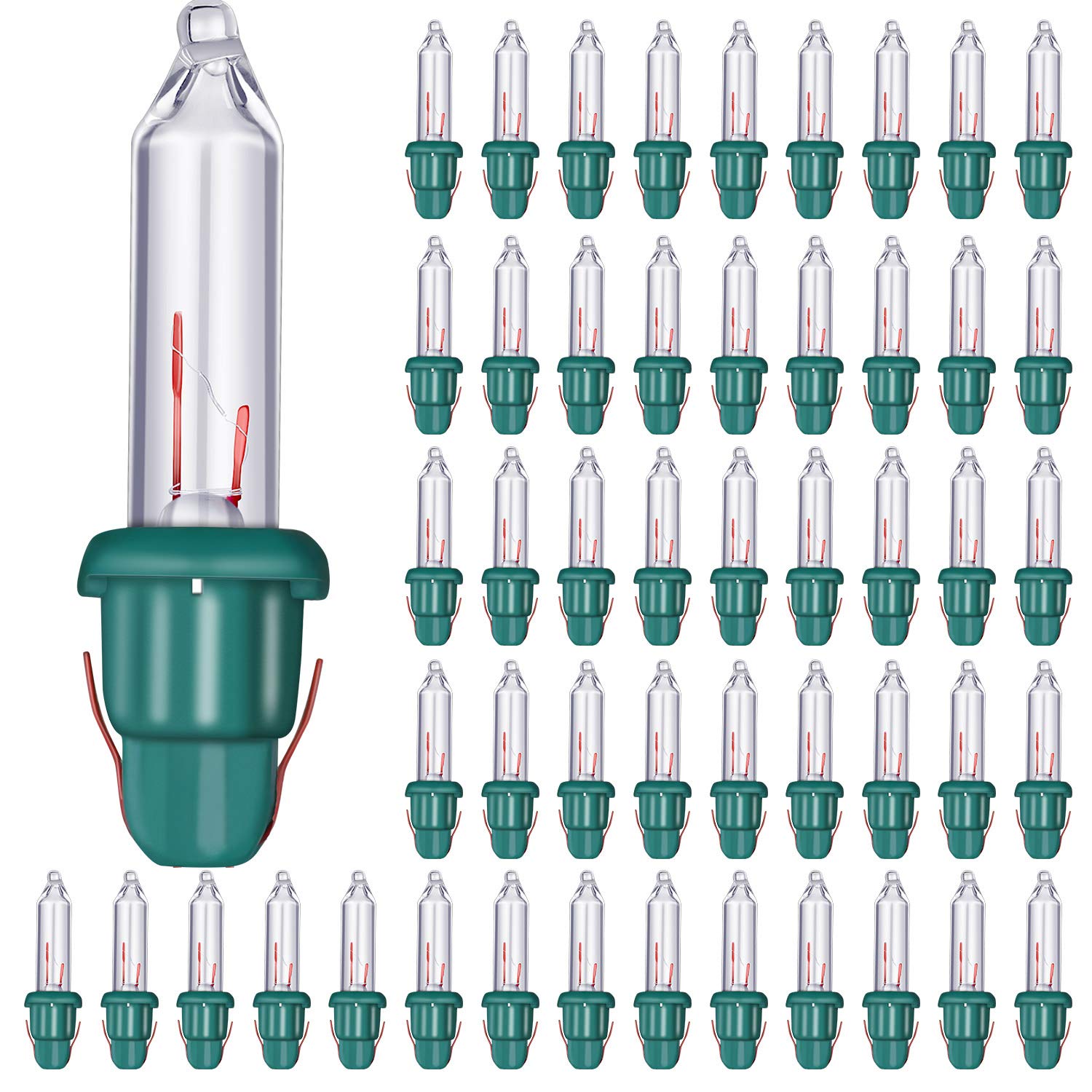 Photo 1 of Mudder 50 Pcs Replacement Mini Light Bulbs Christmas Tree 2.5 V Incandescent Glass String Light Bulbs with Base Indoor Outdoor Xmas Decoration, 0.17 Ampere, 0.425 Watt (Clear,Green)