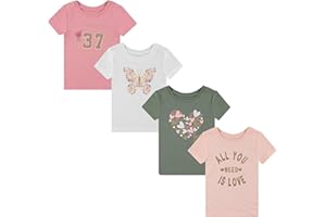 BTween Girls 4 Piece Tops Fashionable Short Sleeve T-Shirt Casual Daily Shirt for Kids Assorted Colors