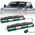 HLAUTO 6Z4J Emergency Dash Strobe Lights: 2x16.8 inch Green White Safety Lights, 48 LED Flashing Warning Hazard Interior Windshield Visor Traffic Light Bar for Trucks, Construction Vehicles