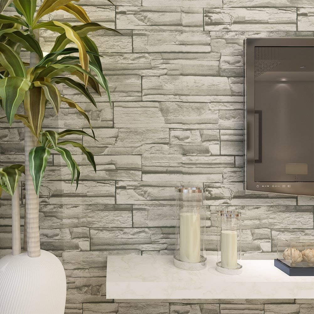HANMERO Brick Wallpaper Style Imitation Brick Wall Pattern Looks Real Up Wallpaper 20.86 inches by 393.7 inches Long Murals PVC Vinyl Dimensional 3D Gray Wall Paper TV Living Room Bedroom Decor Gray
