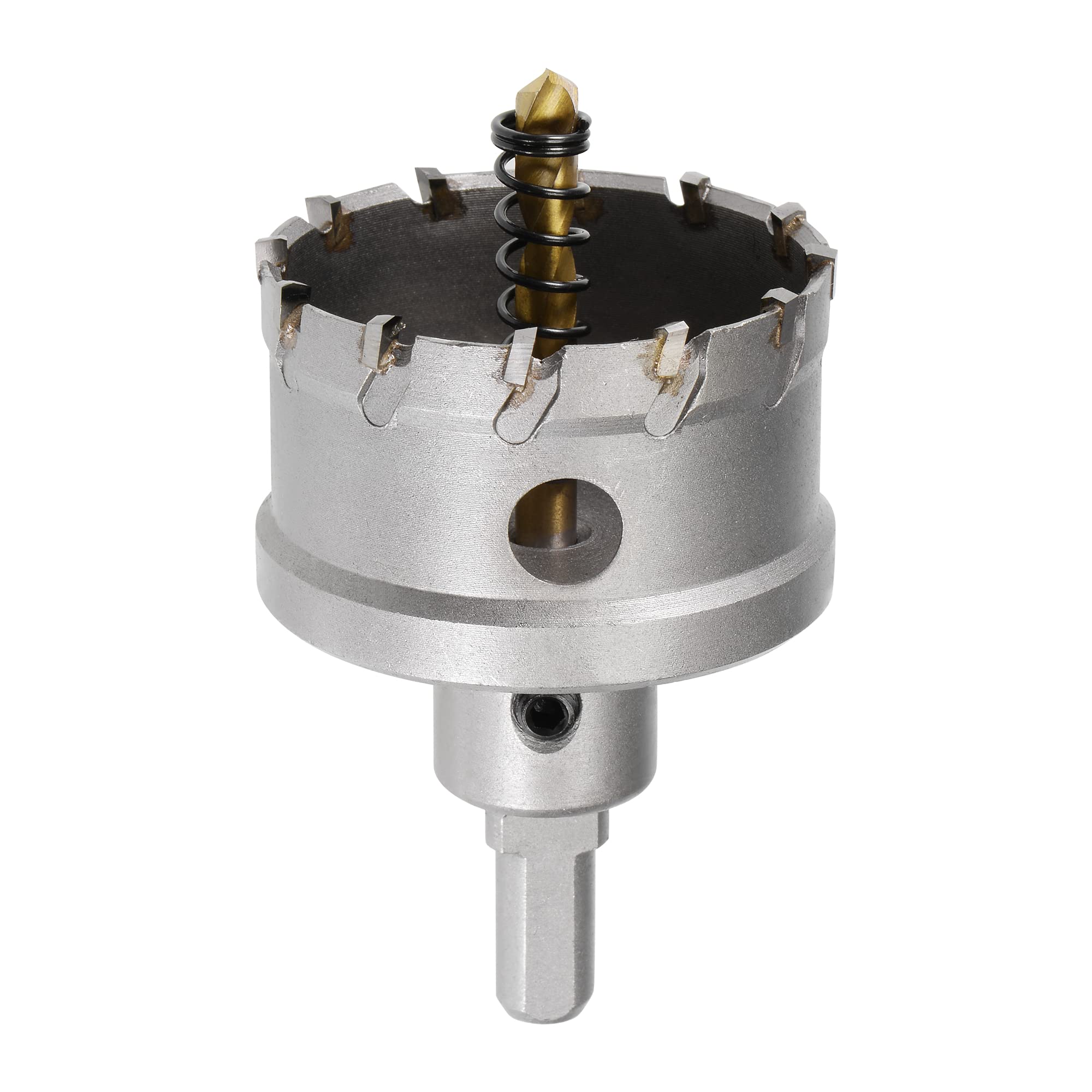 sourcing map 55mm Carbide Hole Cutter, Hole Saws for Stainless Steel Sheet Metal, Non-slip Triangular Shank Limit Step, with Titanium Coated Center Drill