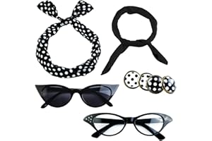 Aneco 6 Pack 50s Set Chiffon Scarf Cat Eye Glasses Bandana Tie Headband Earrings