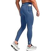 Pudolla Men's Thermal Running Tights with 3 Zipper Pockets Workout Compression Leggings Cycling Pants for Men Hiking Jogging